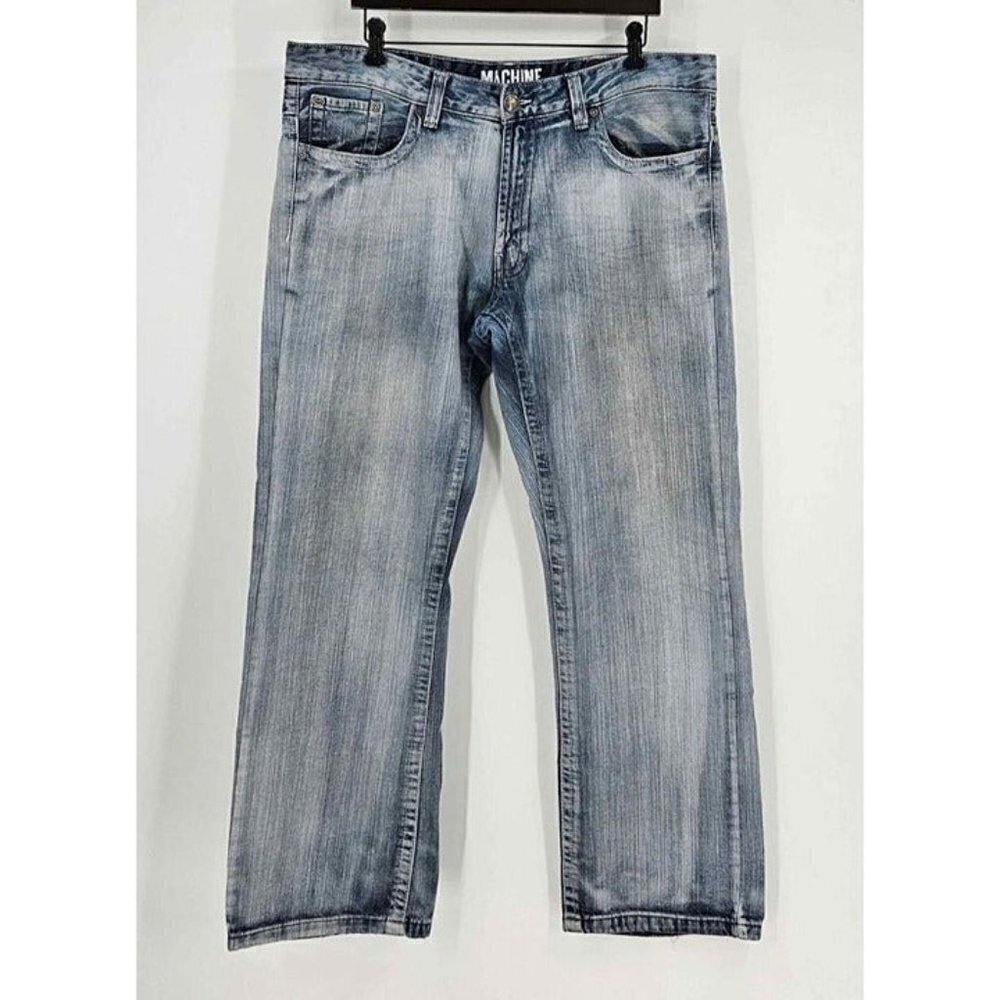 Machine Slim Straight Acid Wash Light Blue Straight Leg Jeans Designed Pocket 38